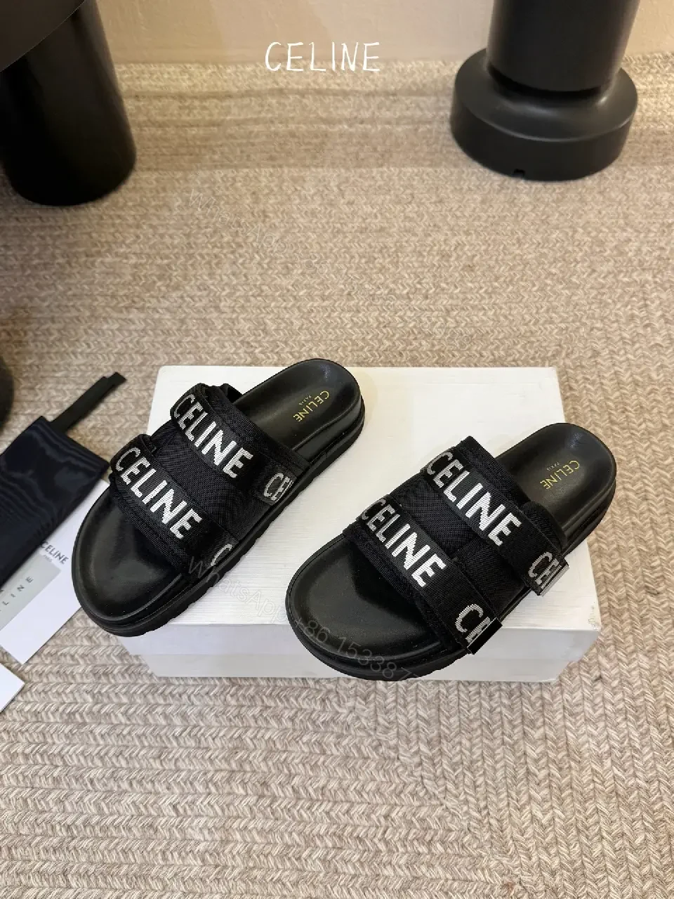 View 7 of Bold Black Slip-Ons: Minimalist Straps, Cushioned Comfort