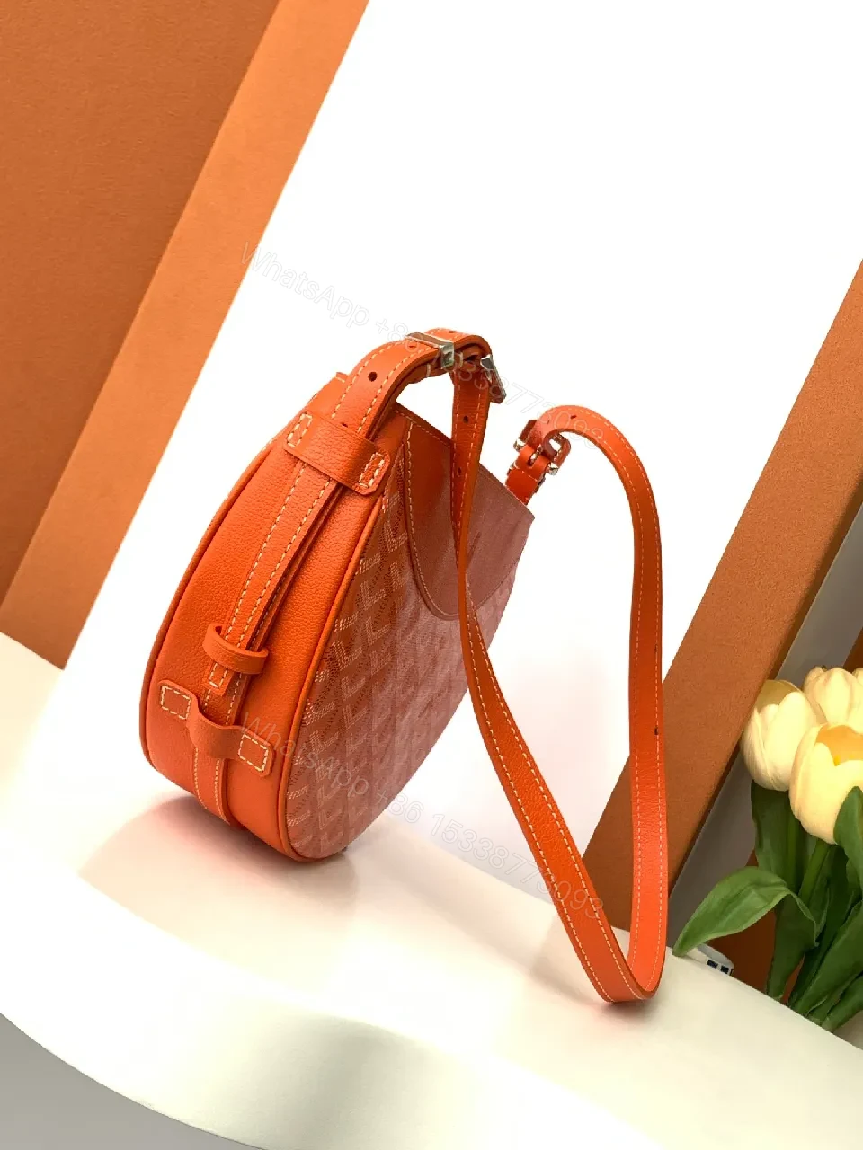 View 7 of Coral Calfskin Crossbody: Compact Luxury, Geometric Motif Bag