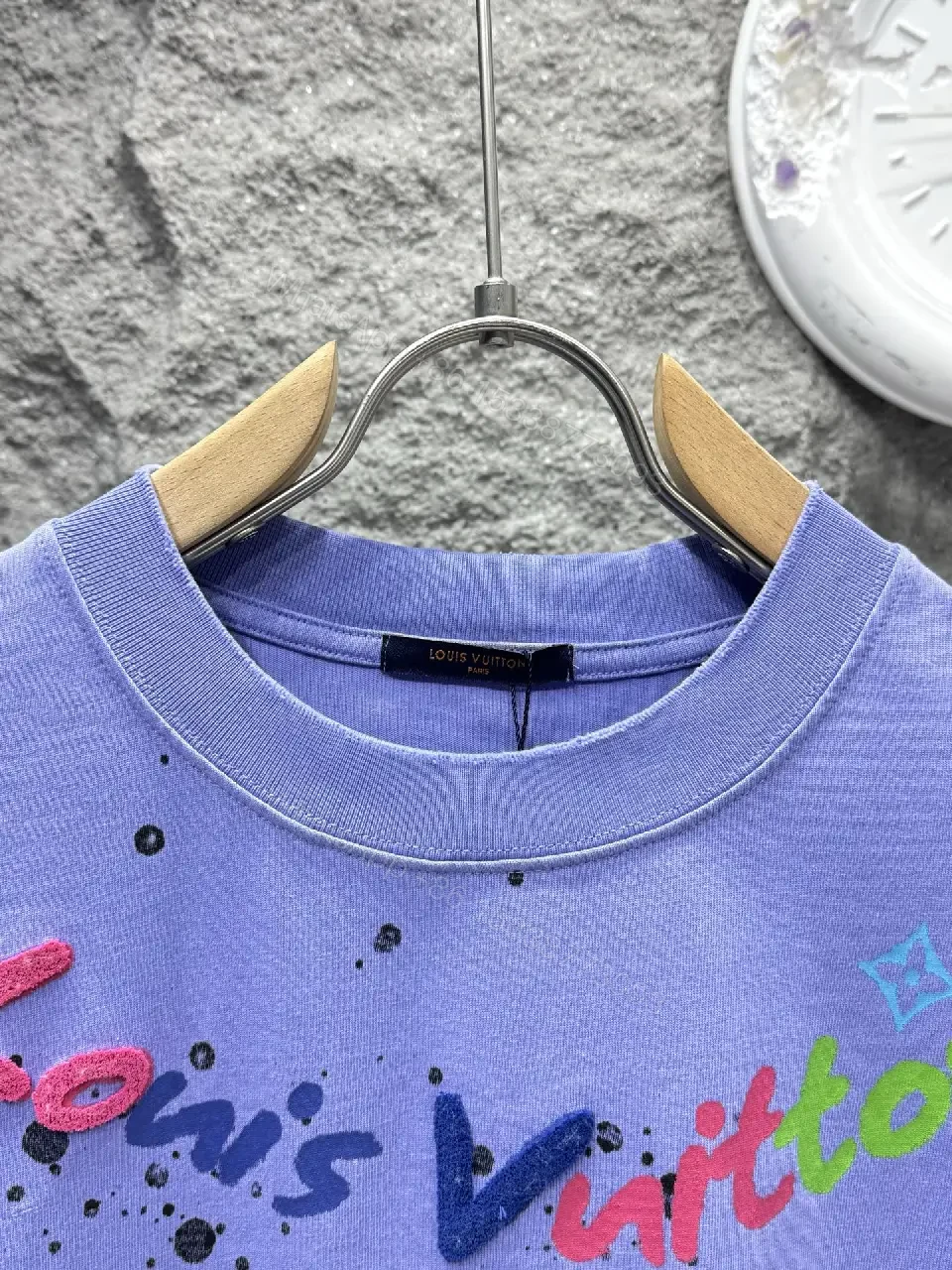 View 5 of Lavender Oversized Tee: Rainbow LV Graphic Print Front