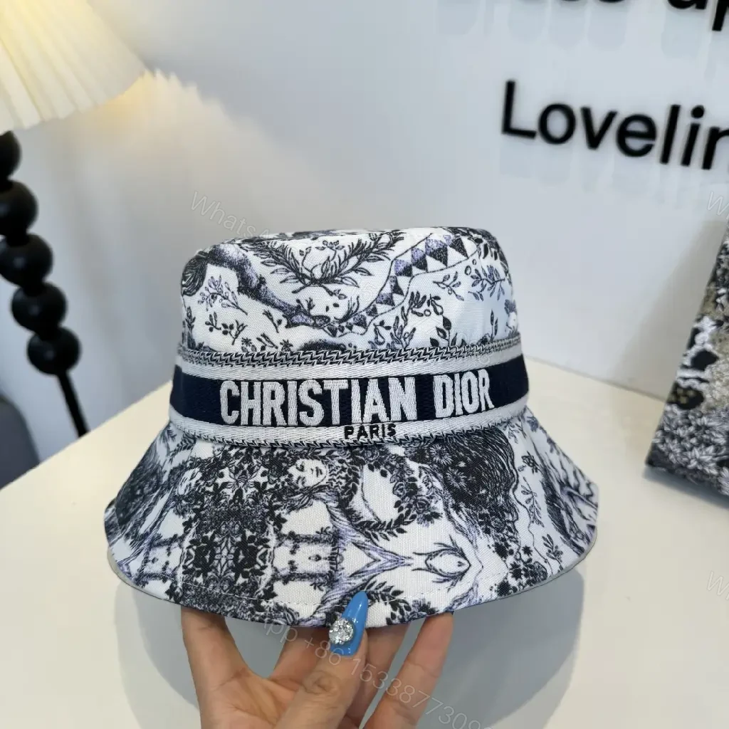 View 9 of Black & White Toile Hat - Bucket Style, Dior Band, All-Over Print