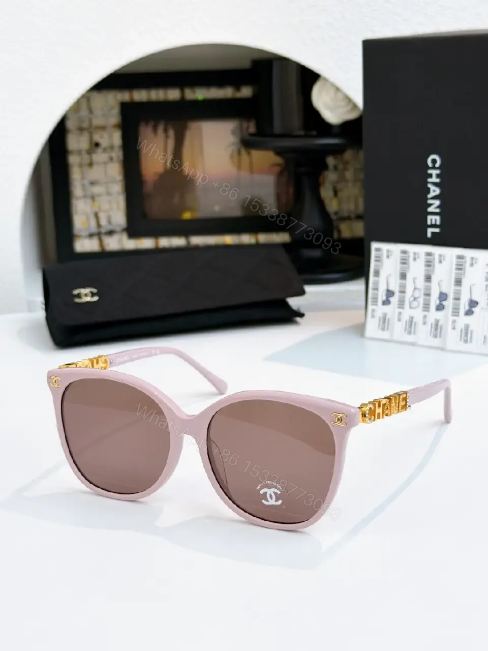 View 6 of Black Thick-Rim Glasses, Square Full-R Rim, Sculpted Bridge, Ribbed Arms, Chanel Detailing