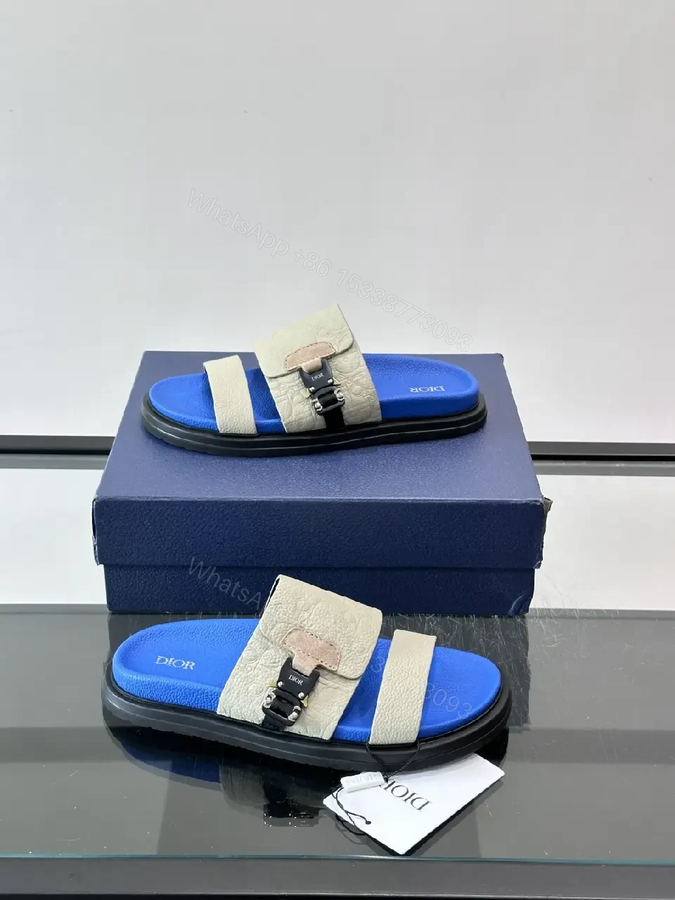 View 8 of Blue Leather Casual Buckle Strap Dior Sandals