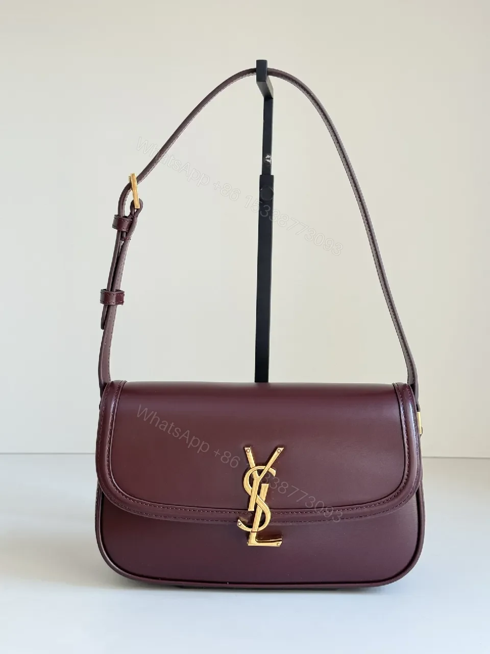 Burgundy Leather Structured Bag with Gold Clasp Leather Bag — view 1