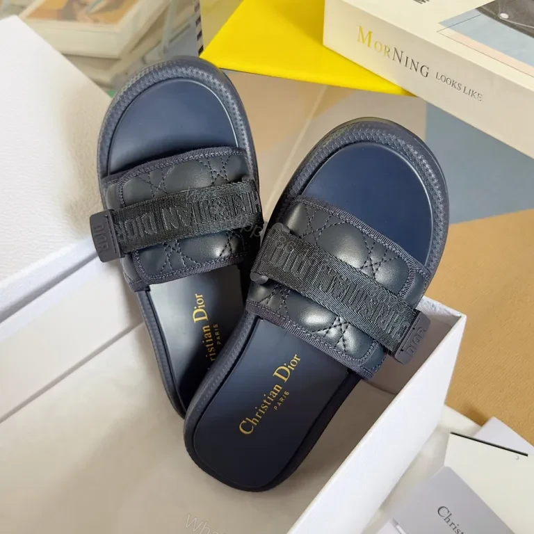 View 6 of Patterned Sandals: Quilted Leather Dior-Style Slide Sandals