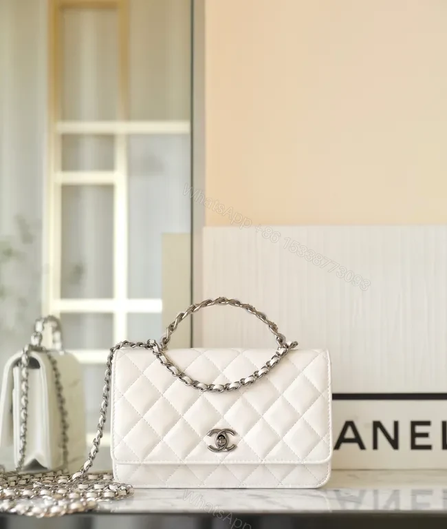 View 7 of Chanel-Inspired Quilted White Mini Bag with Chain Strap