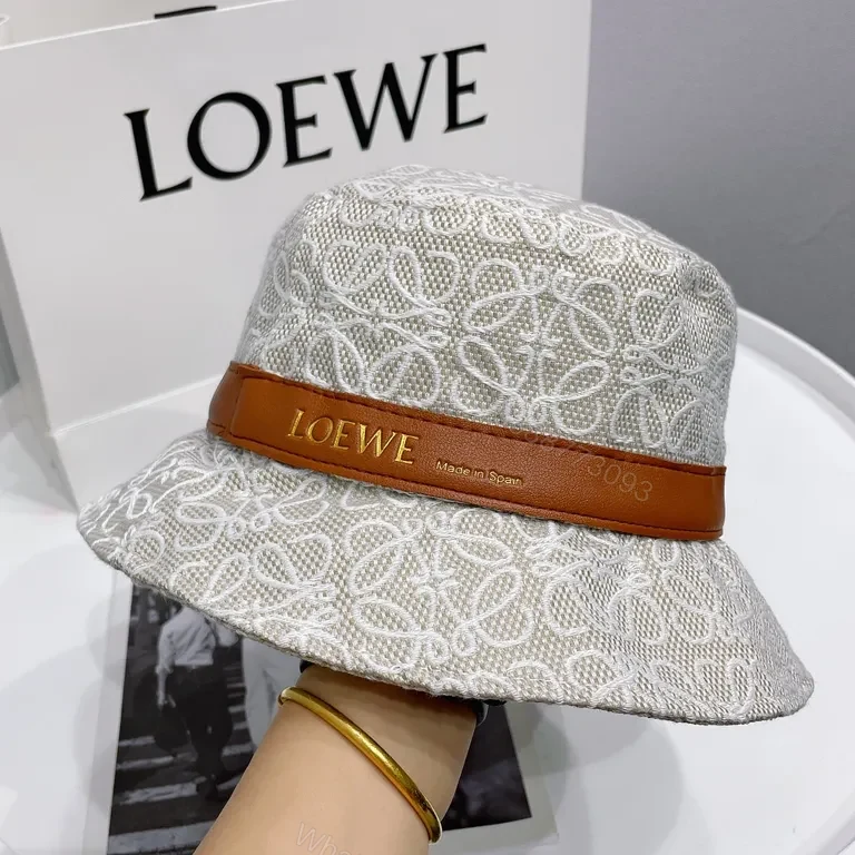 View 7 of White Jacquard Bucket Hat: Luxe Loewe Style, Leather Band, Unisex