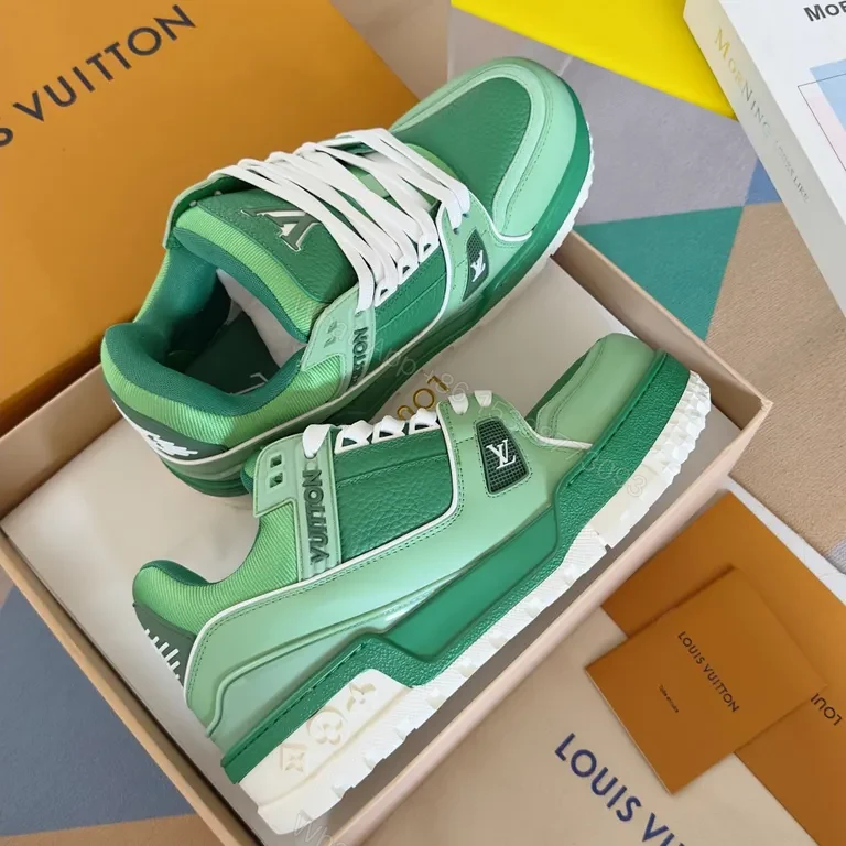 View 7 of Mint Green LV-Style Leather Sneakers
