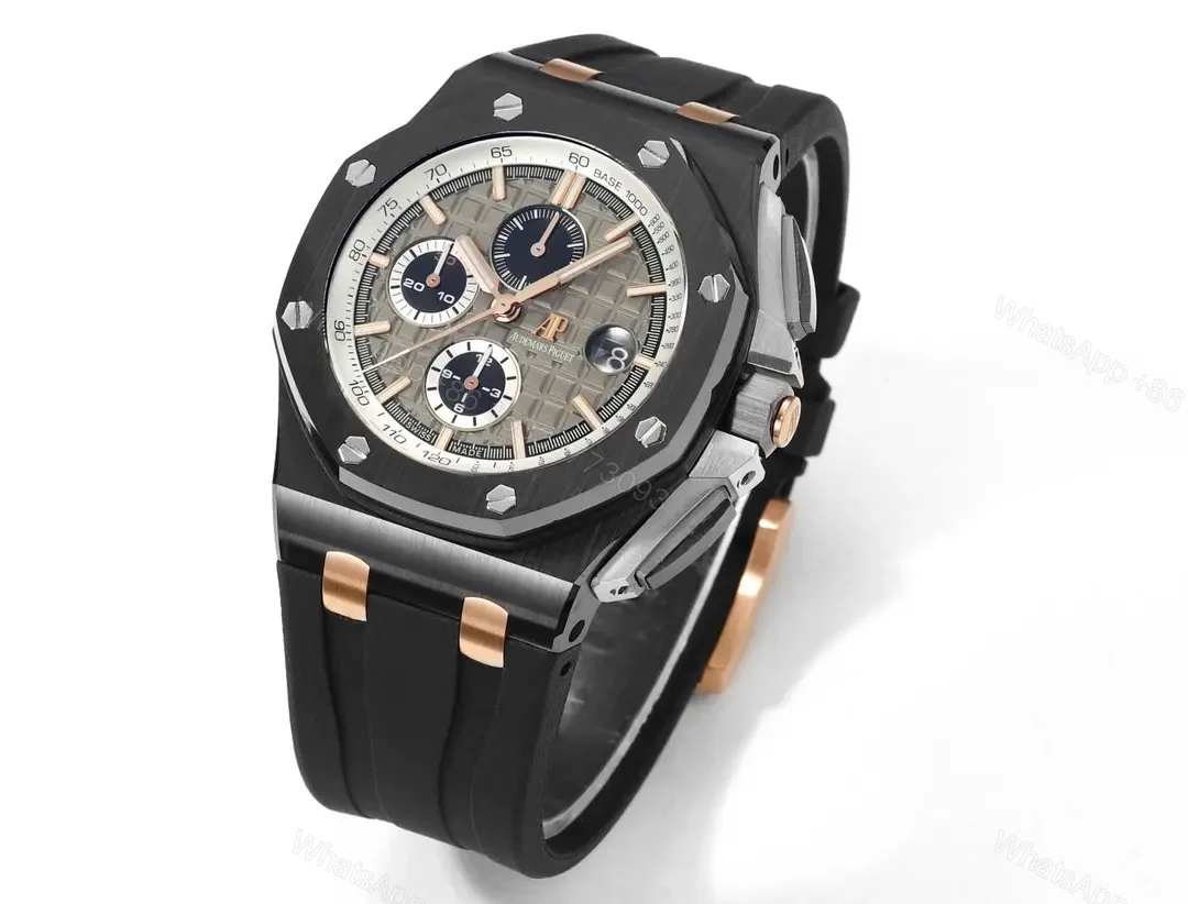 View 3 of OM Factory Audemars Piguet Royal Oak Offshore Chronograph – Black and Rose Gold with Grey Dial, Rubber Strap