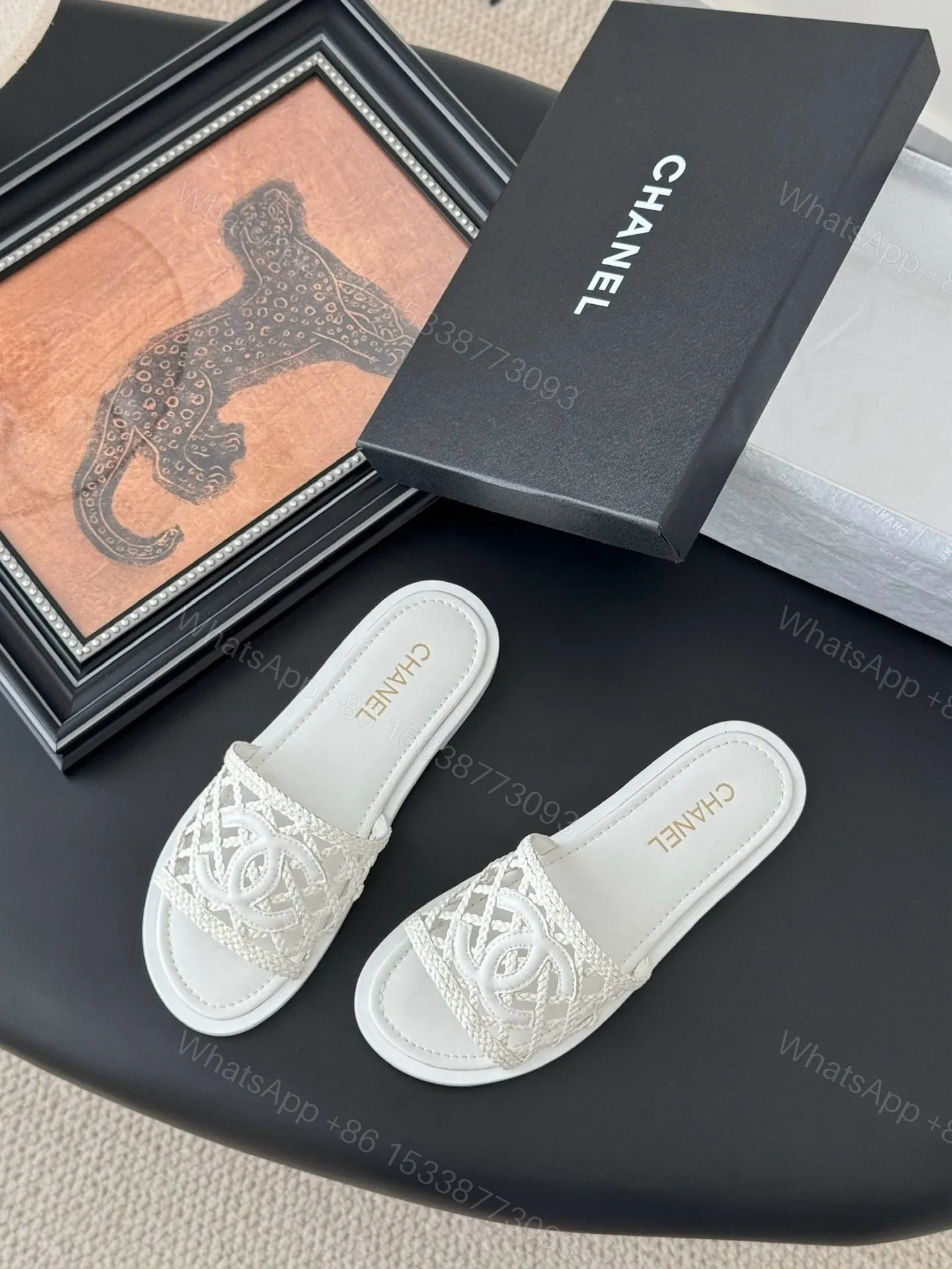 View 5 of Chanel Women White Woven Leather Slides