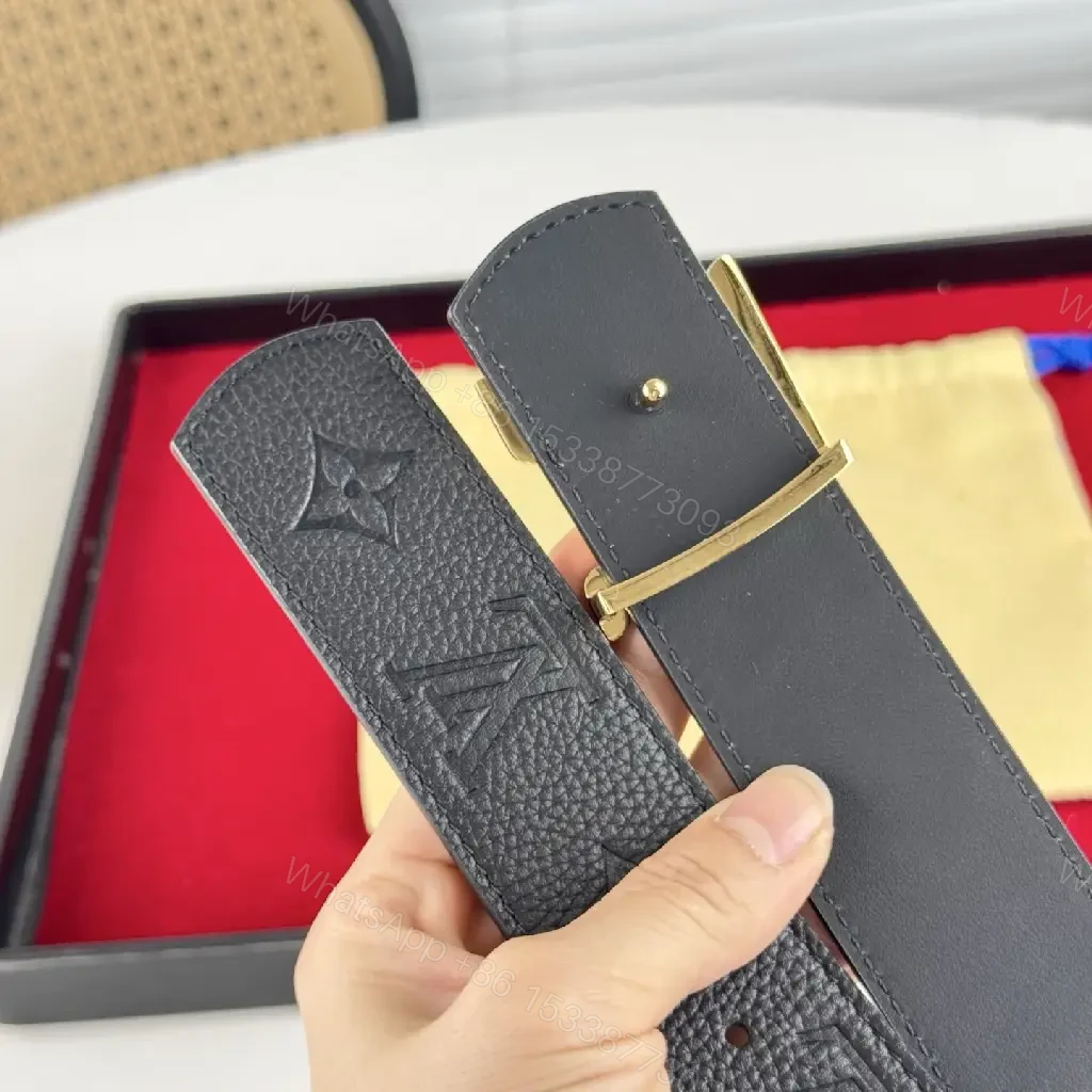 View 6 of Black Leather Belt, Gold Buckle, Monogram, Luxury Accent, Belt