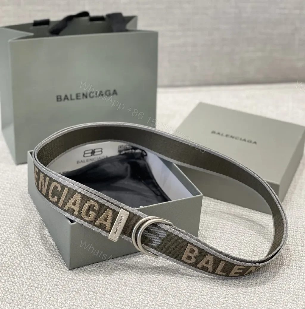 View 4 of Monogram Webbing Belt with D-Ring Buckle, Neutral Tone, Luxury Style, Premium Hardware, Belt