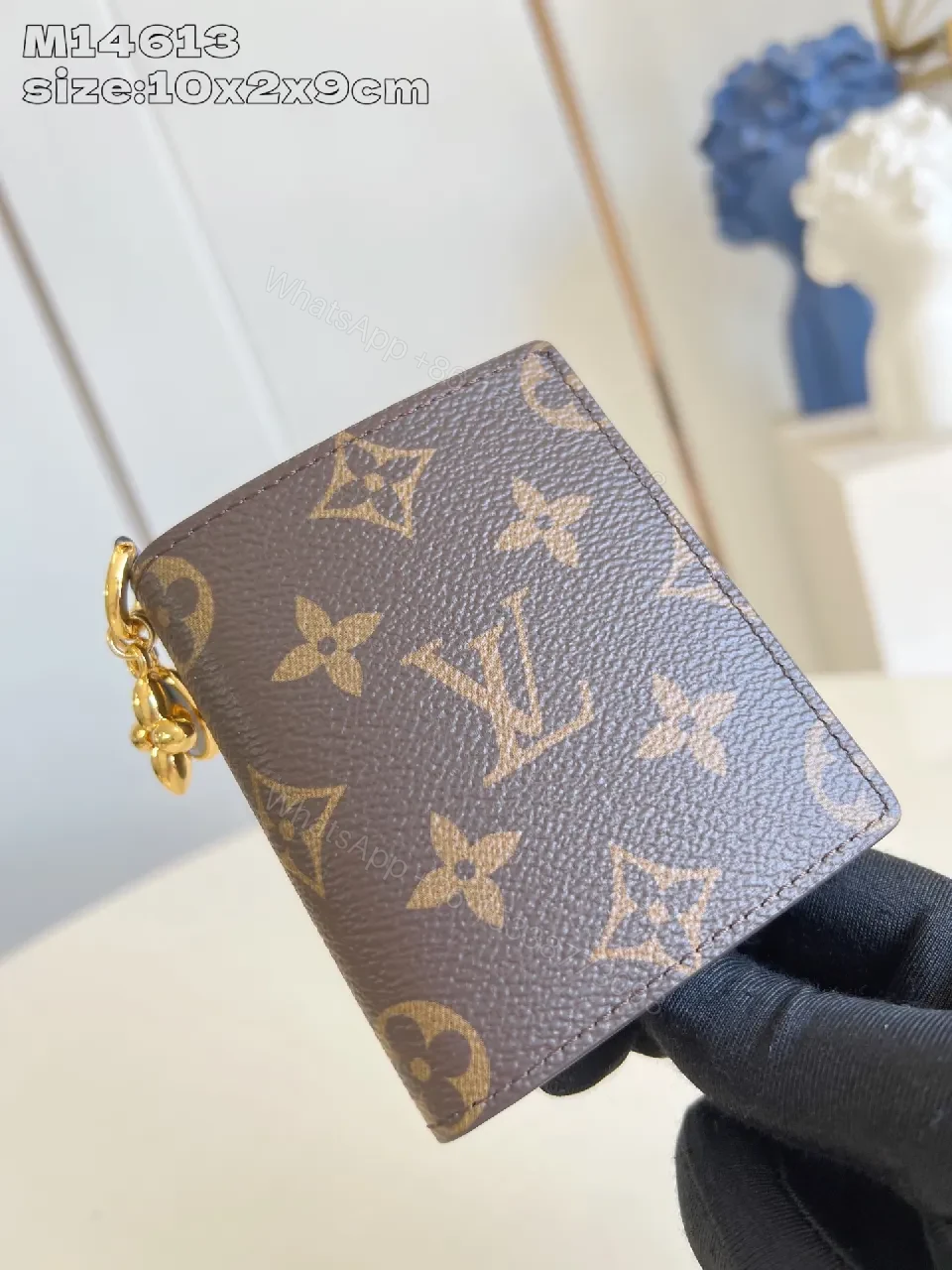 View 2 of Compact Monogram Card Holder with Signature Charm