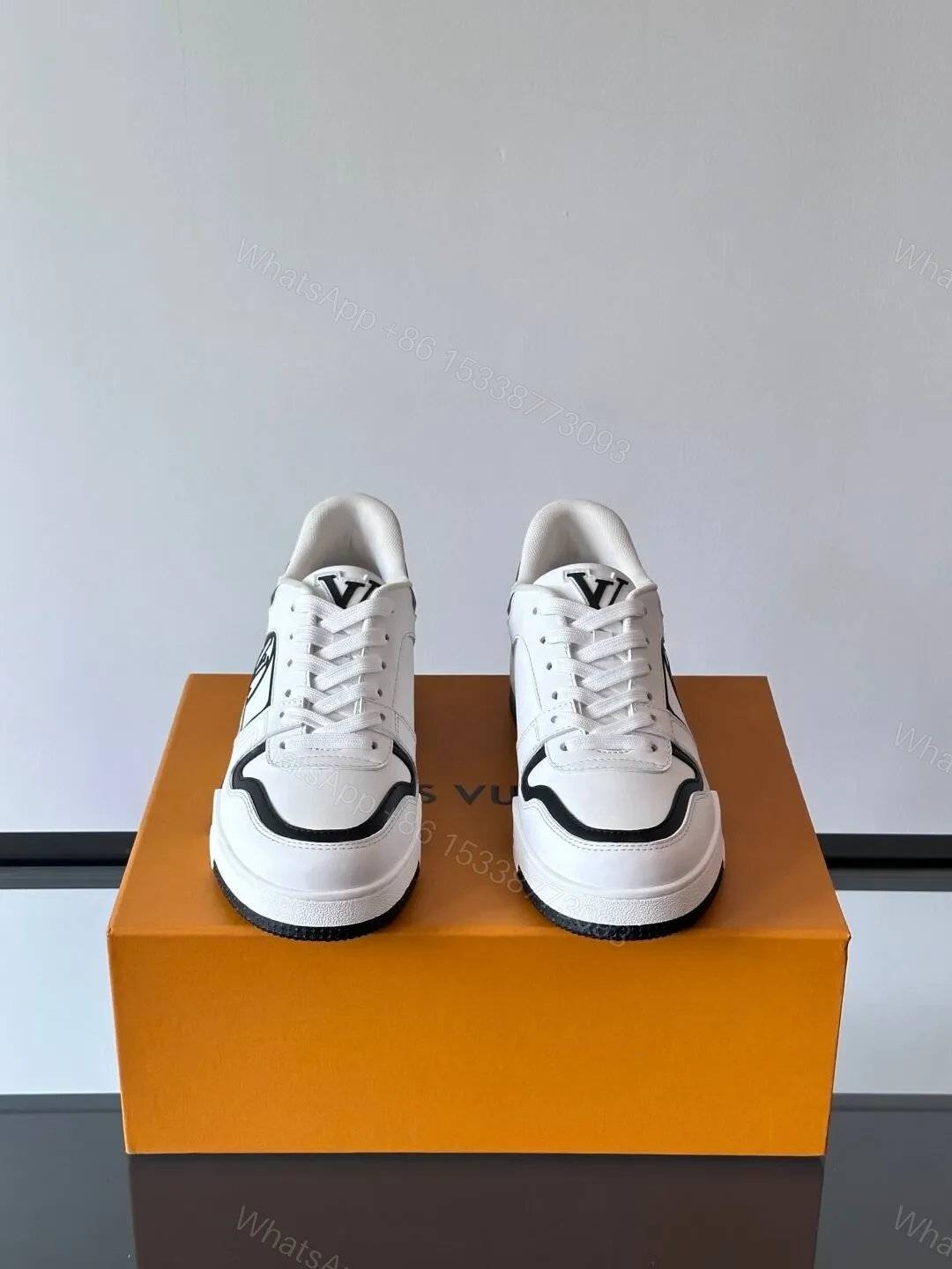 View 2 of LV Men White Black Leather Sneakers