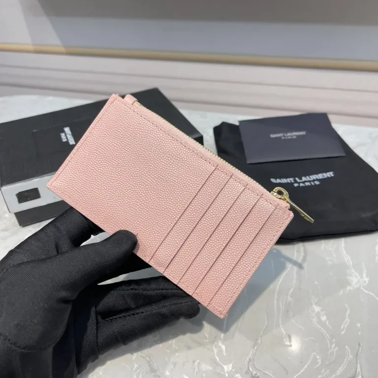 View 9 of Chic Pink Quilted Card Wallet â€” YSL Luxury Compact Style