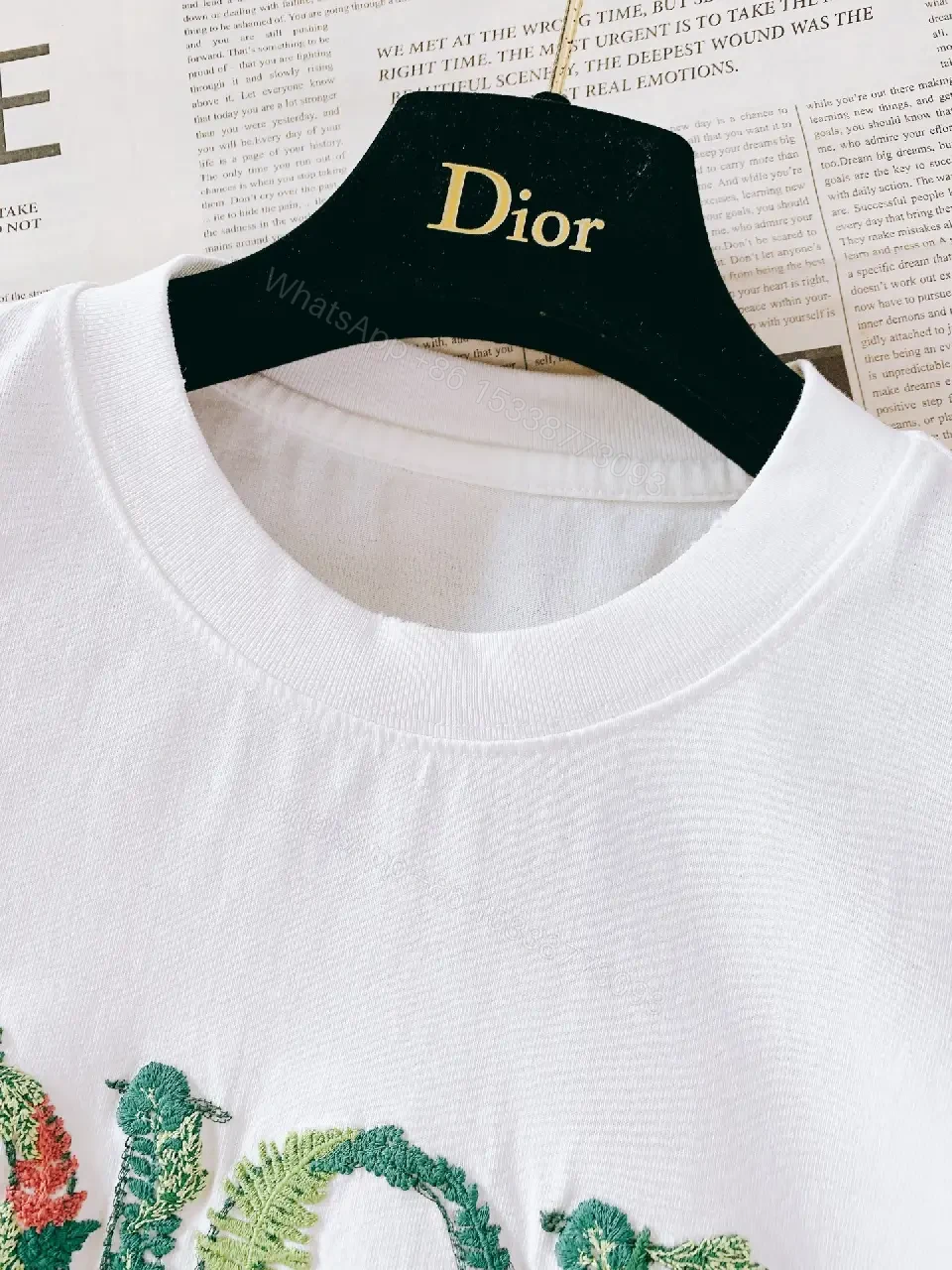 View 7 of White Cotton T-Shirt Floral DIOR Logo Graphic Tee