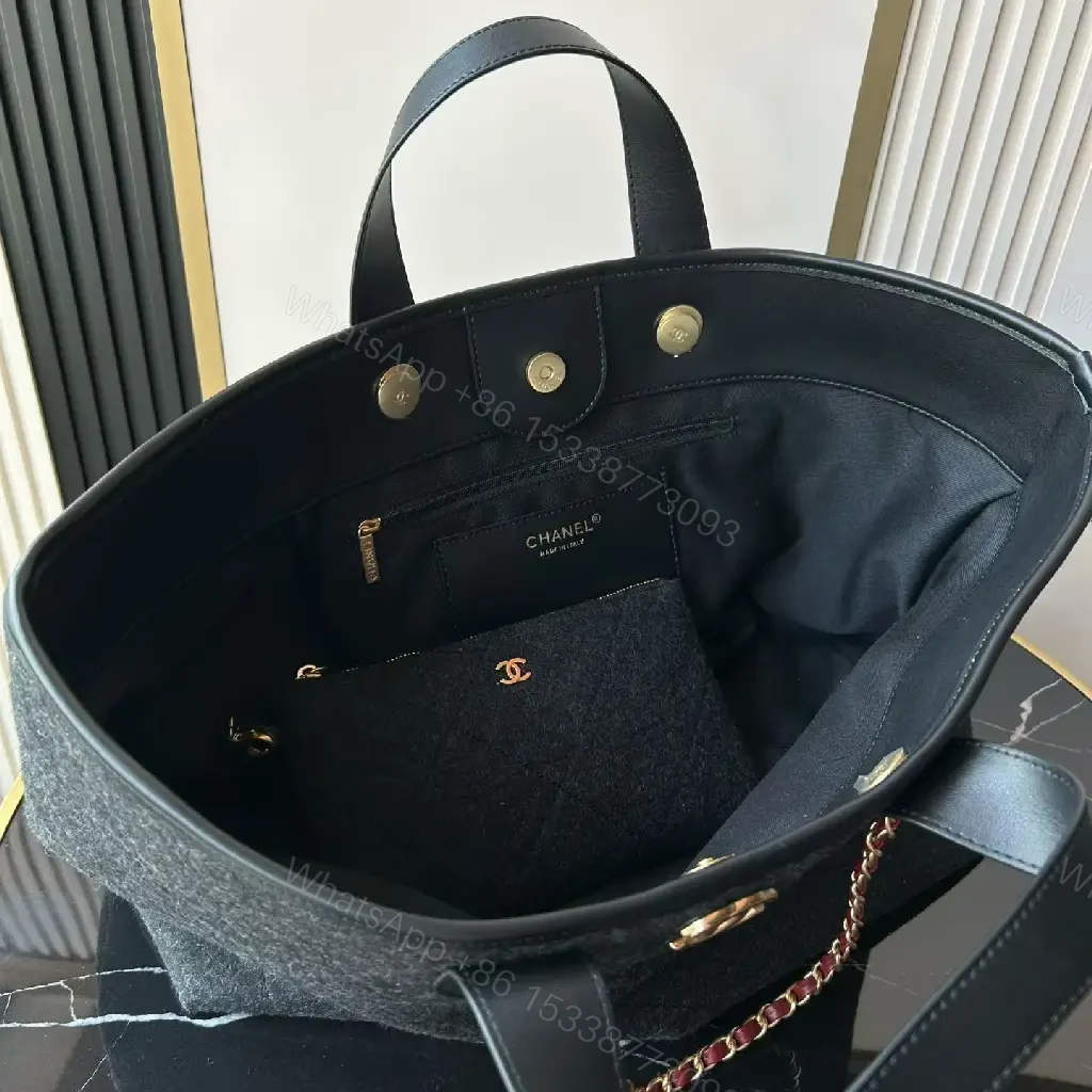 View 2 of Chic Black Quilted Tote with Gold Hardware - Luxury Everyday tote