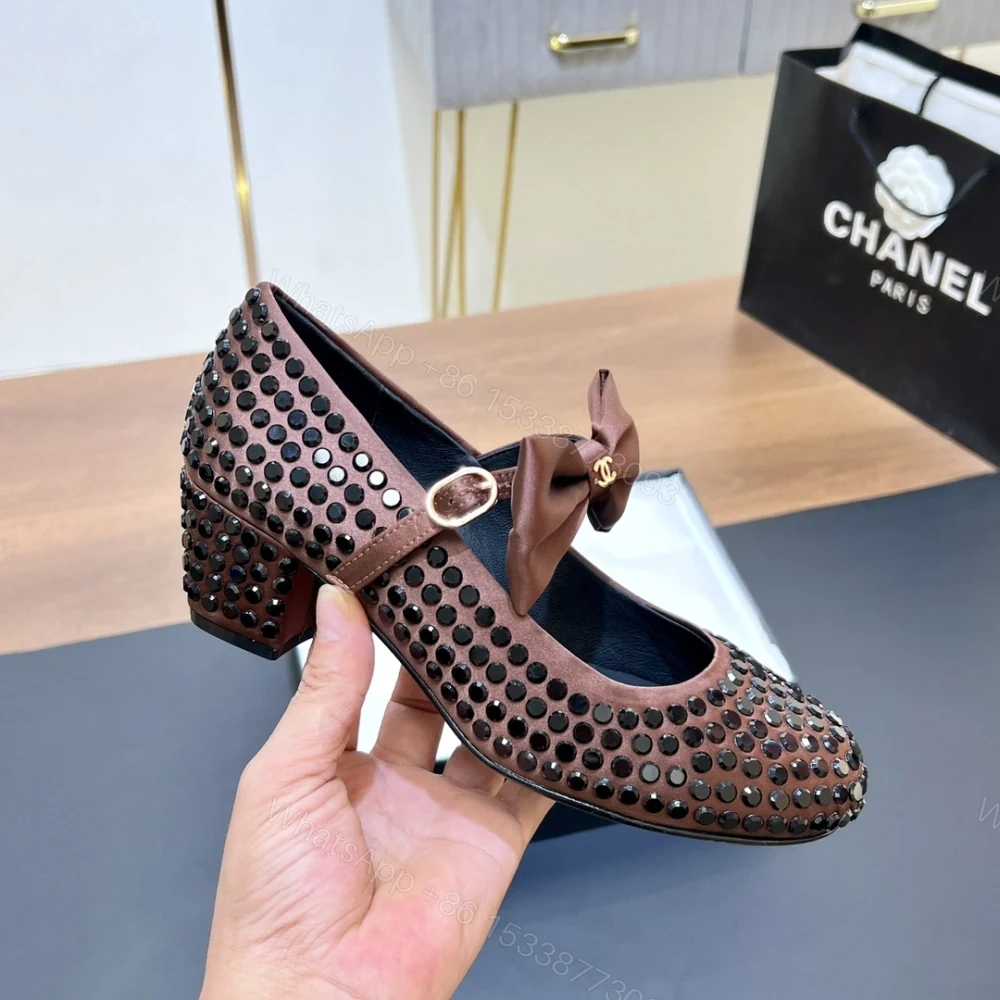 View 9 of 高仿Chanel*G45749D緞子水鑽圓頭單鞋玫瑰金4.5CM免檢版