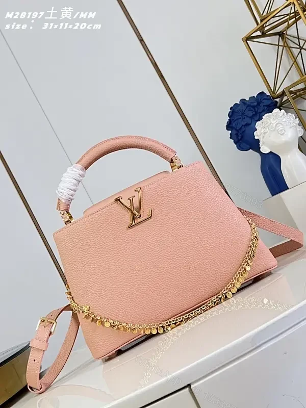 Soft Pink Leather Handbag with Gold Hardware — view 1