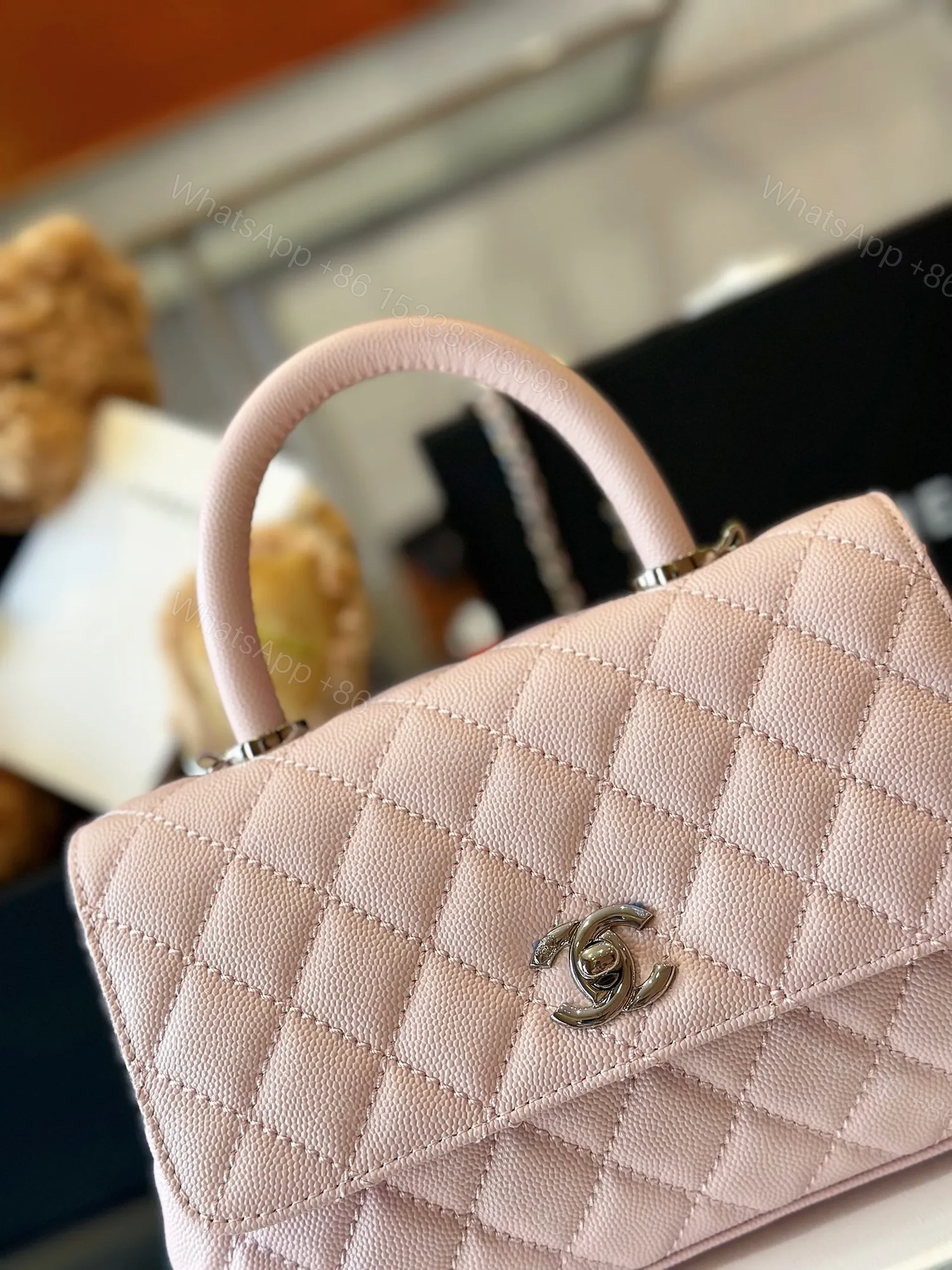 View 5 of Chanel Coco Handbags Leather Pink With Silver Lock 23cm