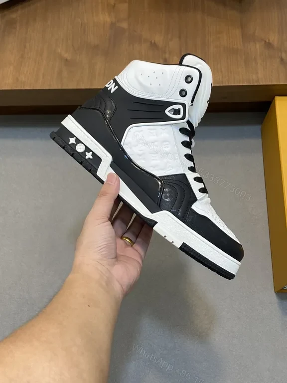 View 9 of Bold Contrast LV High-Top Sneaker: Luxury Streetwear Comfort