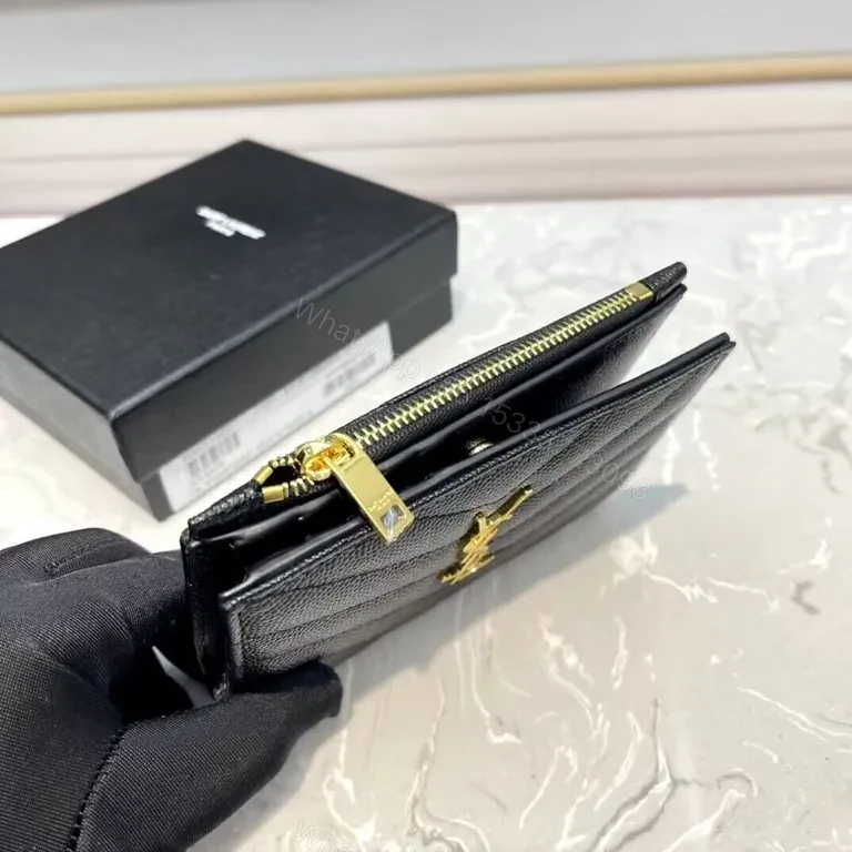 View 3 of Chic Black Chevron Wallet Clutch with YSL Hardware