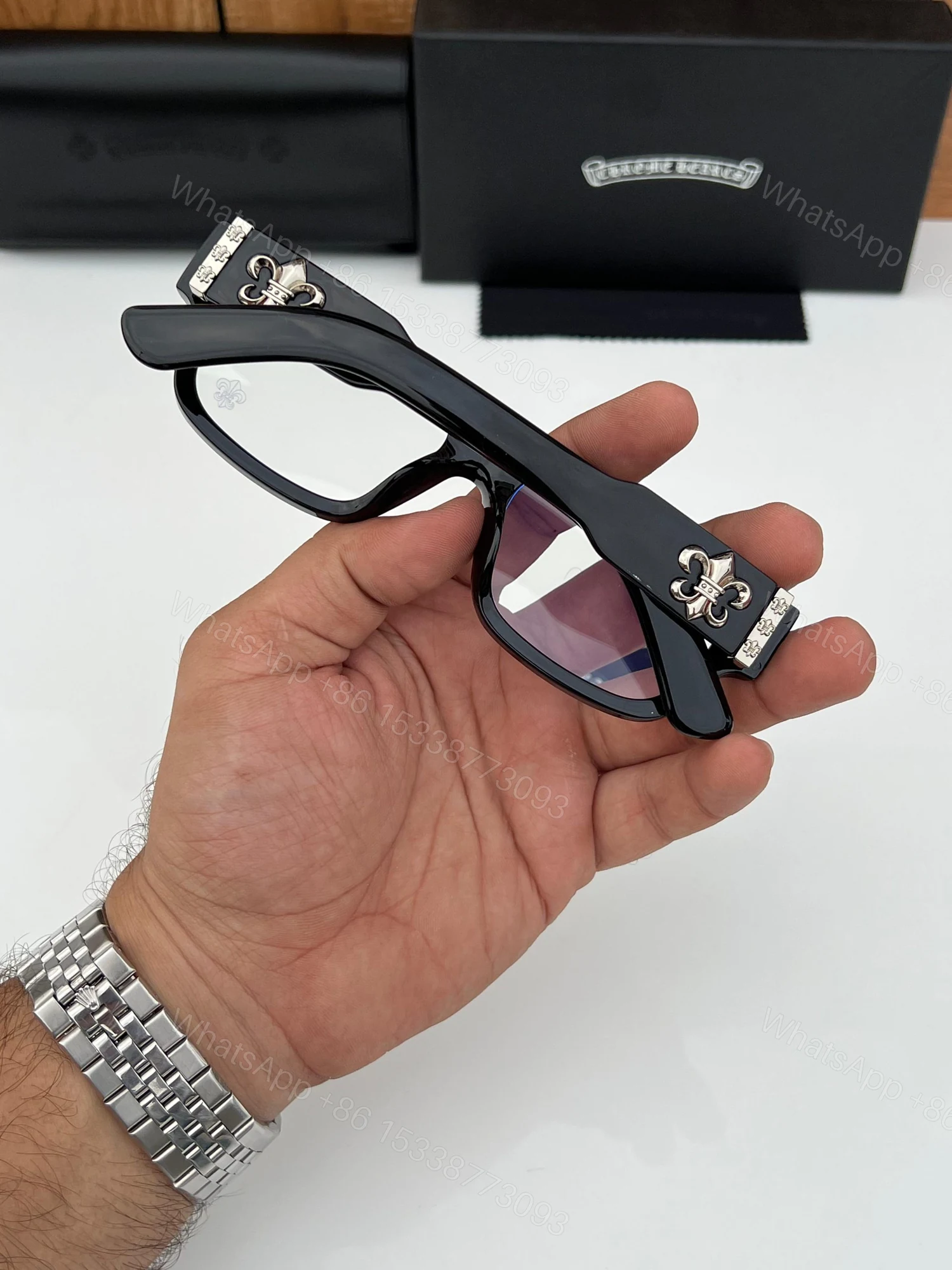 View 3 of FIRST COPY Chrome heart 8216 black plano sunglasses