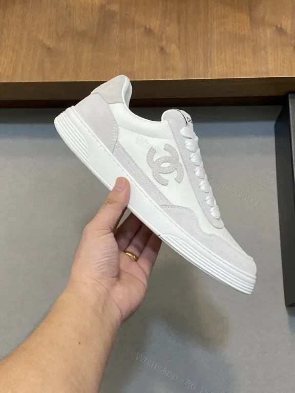 View 8 of White Leather-Trim Sneaker: luxury high-top with subtle Chanel-inspired detailing