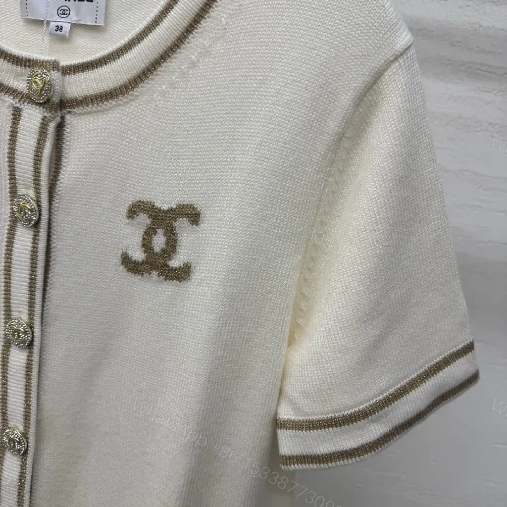 View 9 of Ivory Knit Cardigan: Structured, Luxe Detailing, Short-Sleeve