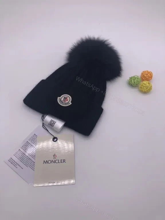 Chic Black Moncler Knit Beanie â€” Plush Pom, Luxe Warmth — view 1