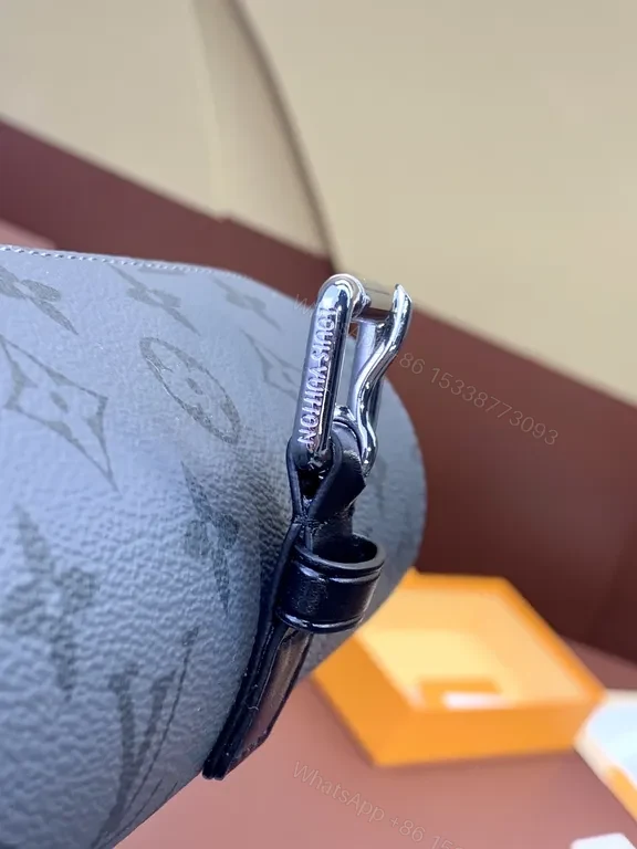 View 9 of Velvet Black LV-Style Structured Clutch with Monogram Canvas