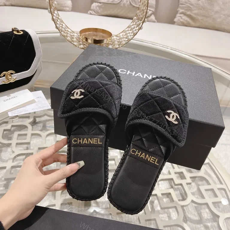 View 2 of Chanel Velvet-Trim Slide Sandals: Luxe Comfort Sandals