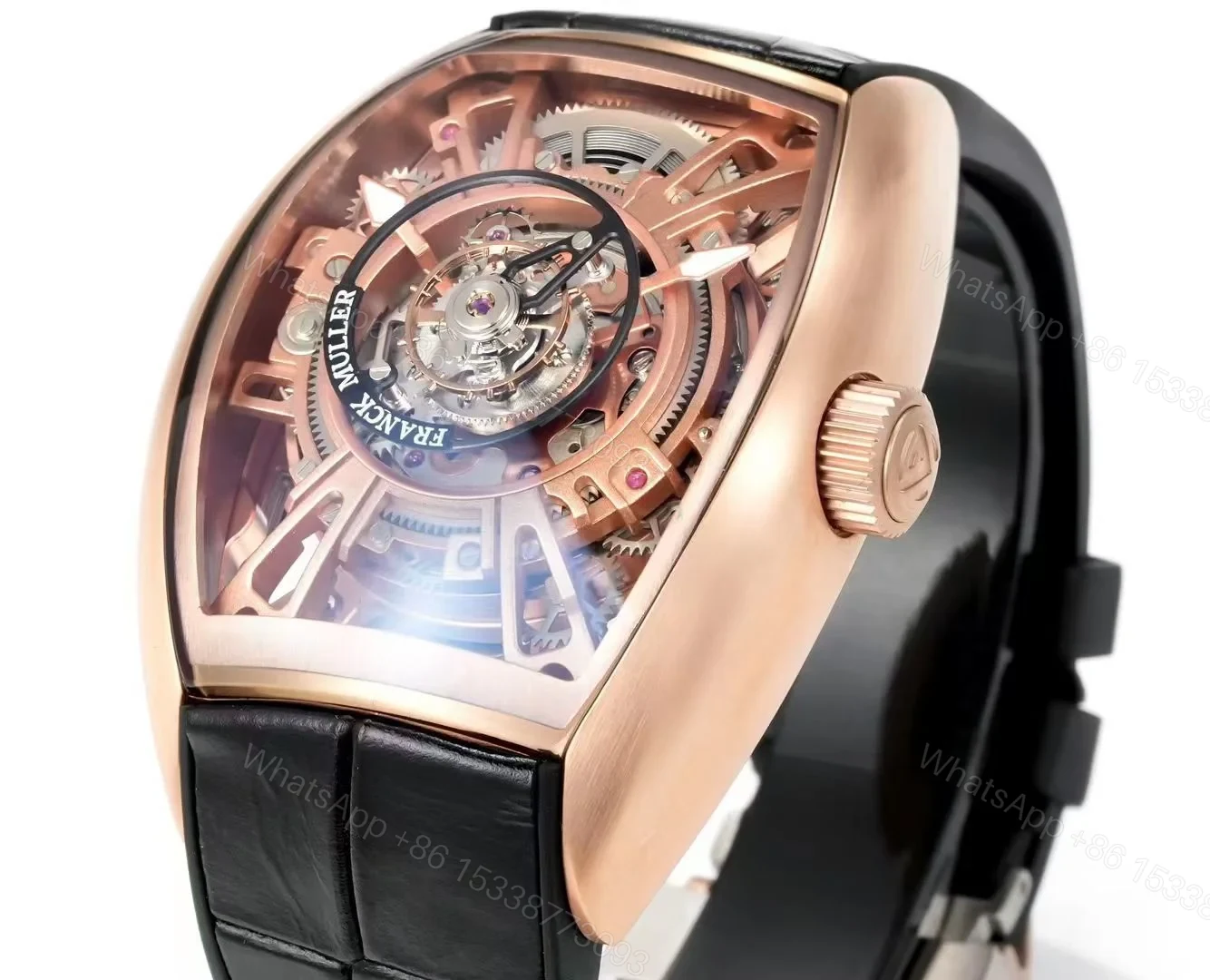 View 3 of Franck Muller Grand Central Tourbillon Replica 42MM Premium Rose Gold Skeleton Leather Strap Edition FM-GCT-RG-SKEL-LTH-42