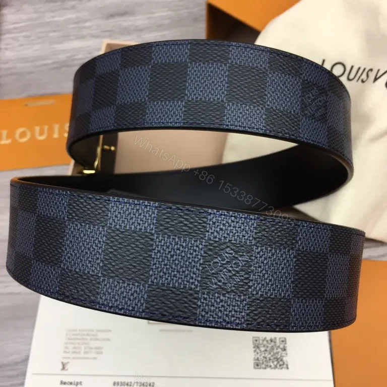 View 4 of Damier Graphite Belt: Luxury Coated Canvas with Gold Buckle Belt