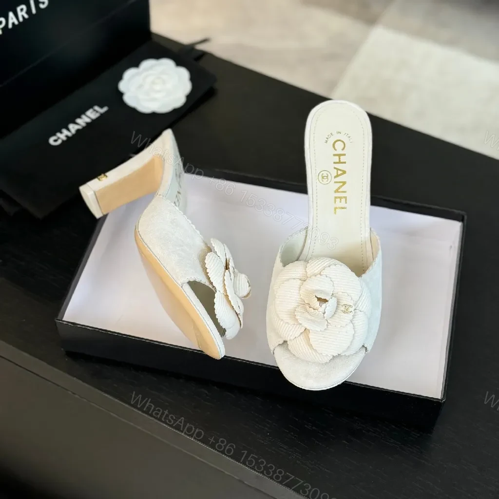 View 2 of Cream Chanel-Inspired Floral Mules: Luxe Slip-Ons