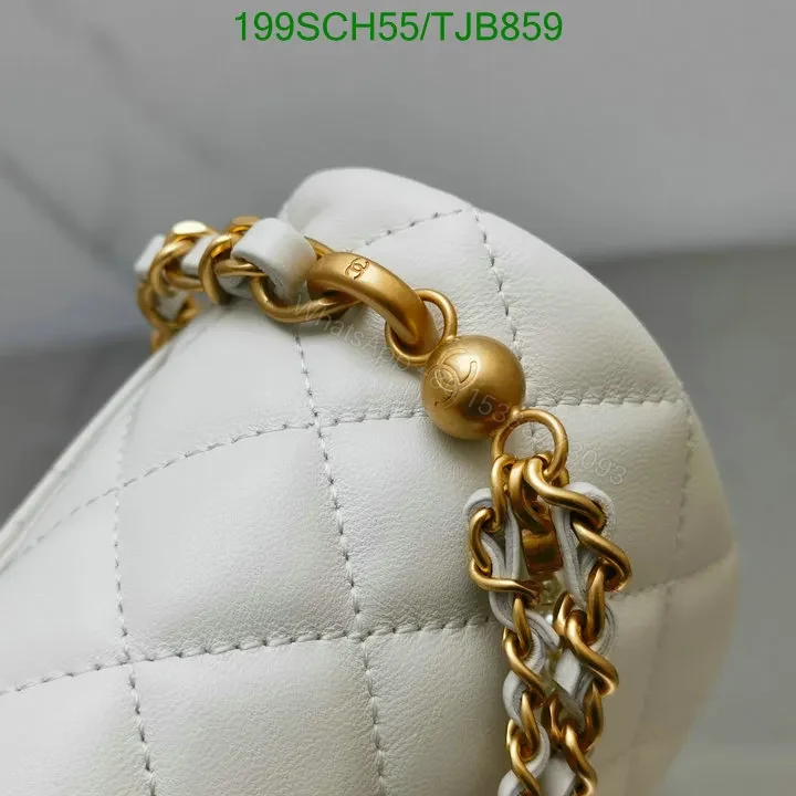 View 6 of Chanel White Flap Bag featuring Pearl Crush and Gold Hardware M9524