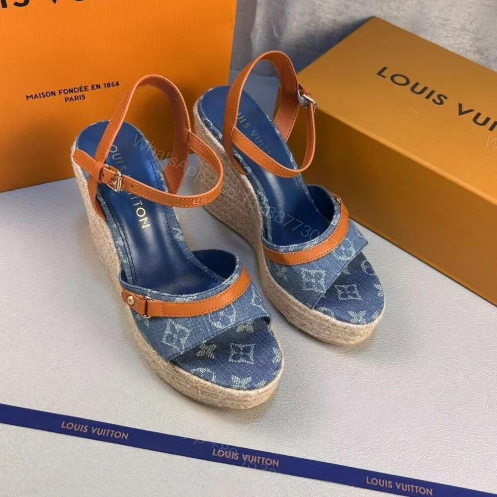 View 2 of Louis Vuitton Helios Wedge Sandal Blue 1ACIZV