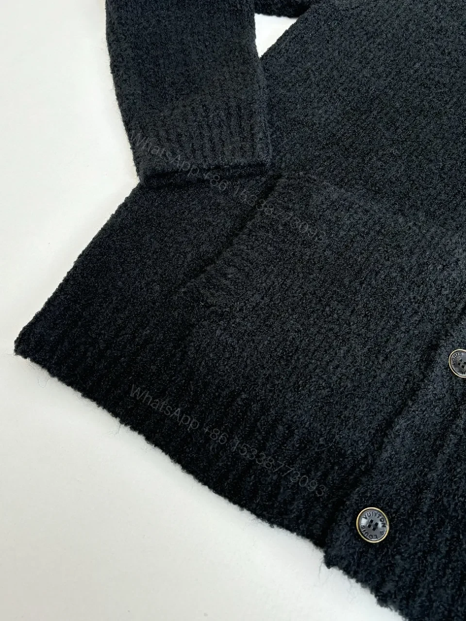 View 2 of Textured Bouclé Knit Cardigan - Subtle LV Logo, Versatile Warmth