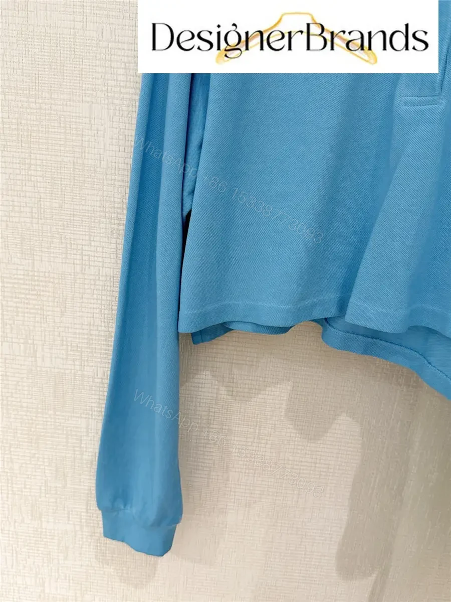 View 3 of Prada Light Blue Cropped Long-Sleeve Polo Shirt