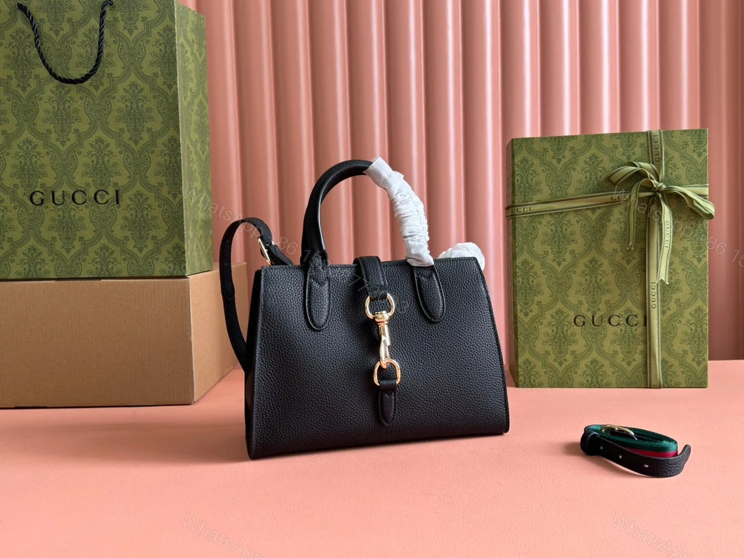 View 9 of JACKIE SMALL TOTE BAG 24 IN BLACK CALFSKIN GOLD HARDWARE