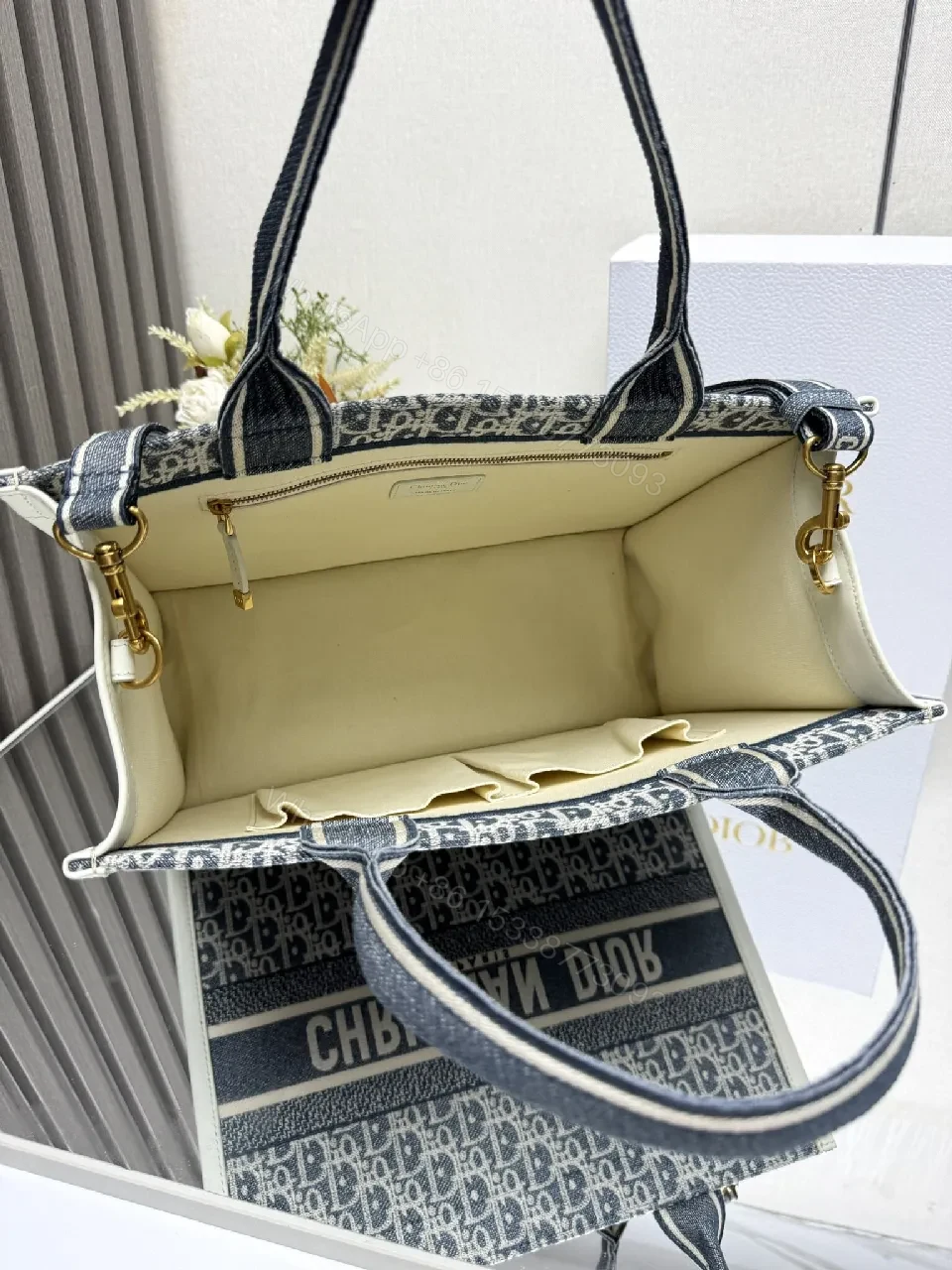 View 3 of Structured Denim Tote with Bold Logo Accent Tote