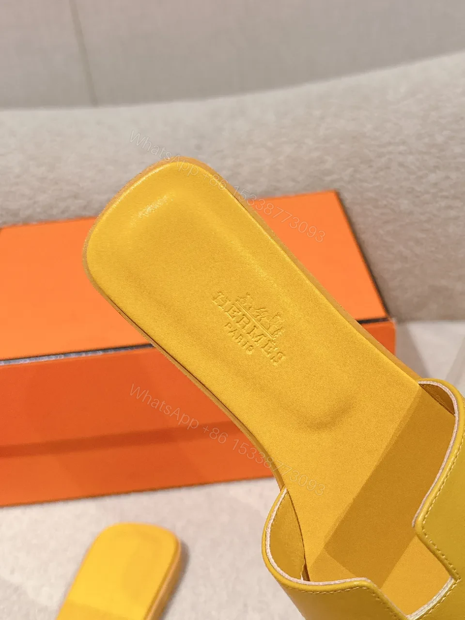 View 9 of Bright Yellow Leather Slip-On Sandals: Lightweight Luxury