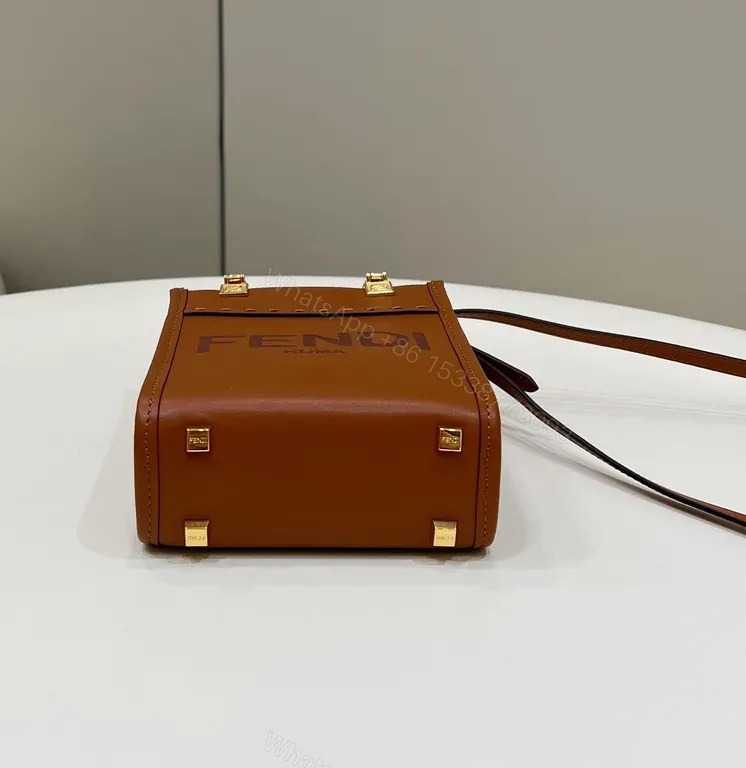 View 7 of Caramel Brown + Leather + Modern + Top-Handle Accent + Fendi Mini Bag