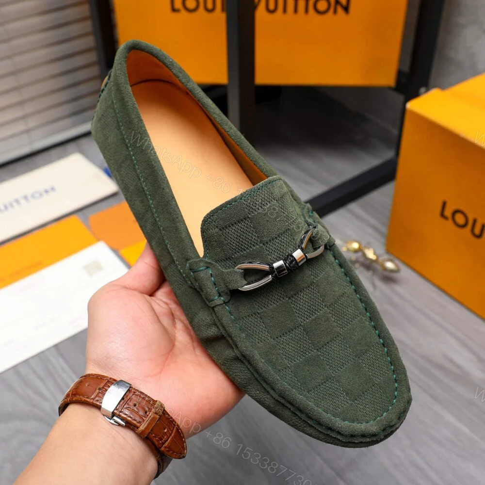 View 2 of Louis Vuitton LV Damier Suede Loafers In Dark Green