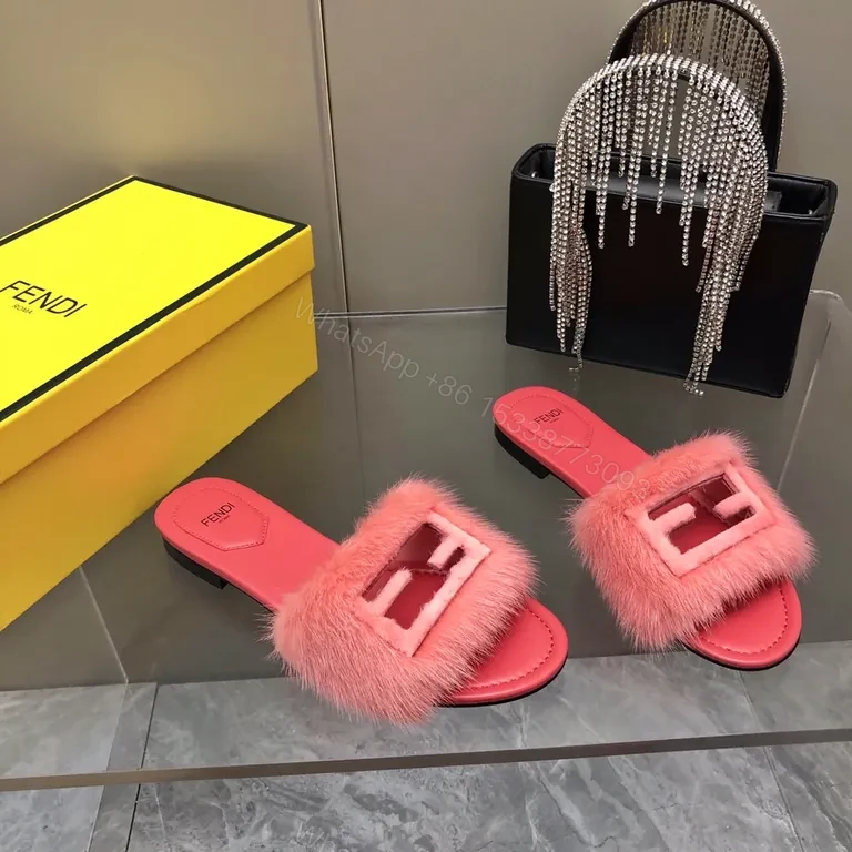View 5 of Pink Fur-Trimmed Fendi Slides: Bold Comfort