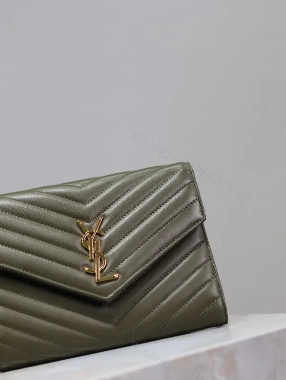 View 7 of Structured Quilted Wallet on Chain - Matte Olive, Gold Hardware