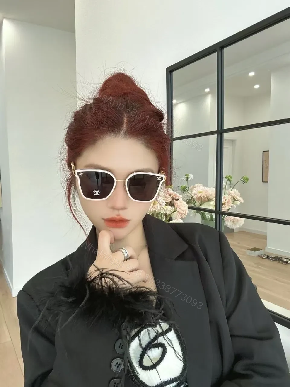 View 5 of Bold Square Sunglasses—Acetate/Metal, Signature Luxe Details