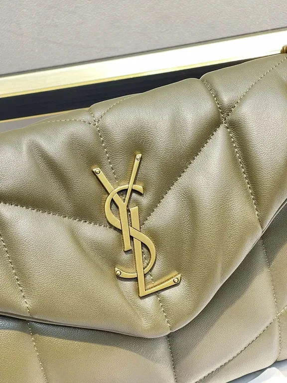 View 2 of Taupe Olive Quilted Leather Shoulder Bag with Gold Hardware â€“ Luxe Everyday Style