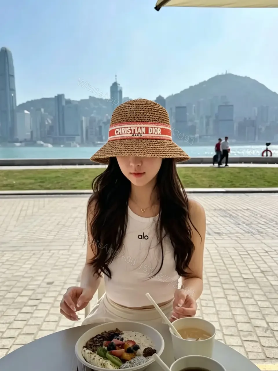 View 10 of Light Brown Straw Hat Wide Brim Red Dior Band Hat
