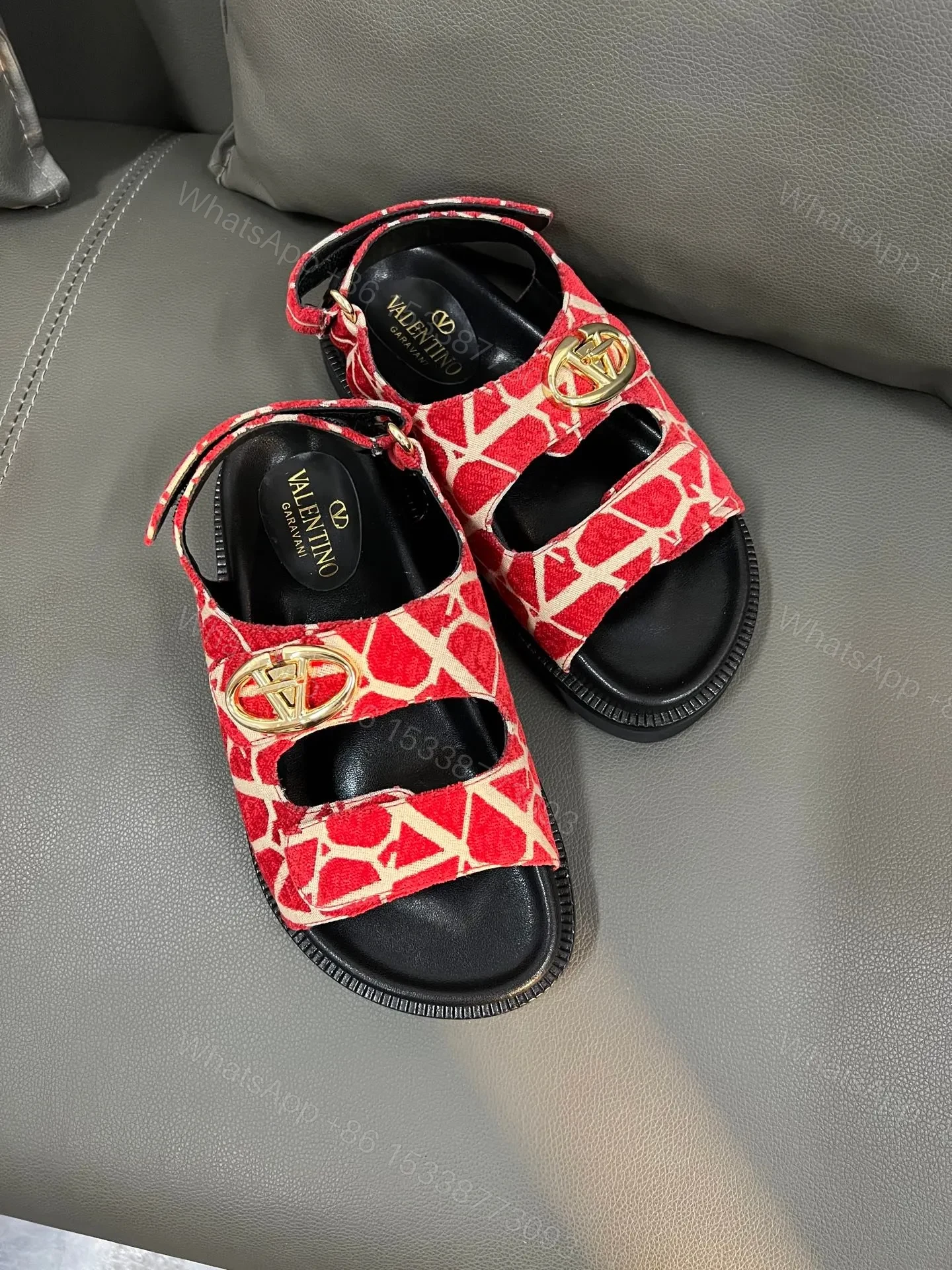 View 2 of Valentino Women Red Patterned Fabric Sandals