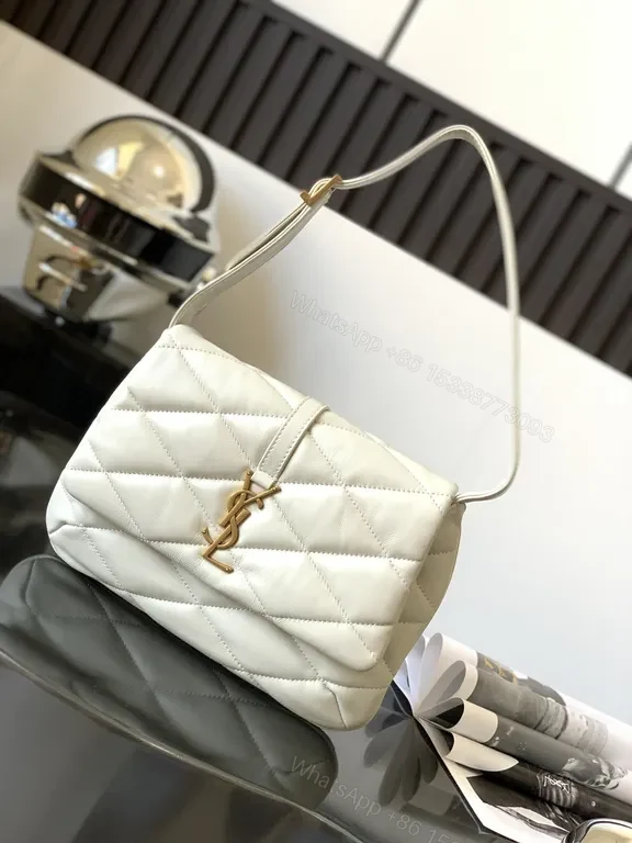 White Quilted Leather Shoulder Bag with Gold-YSL Logo — view 1